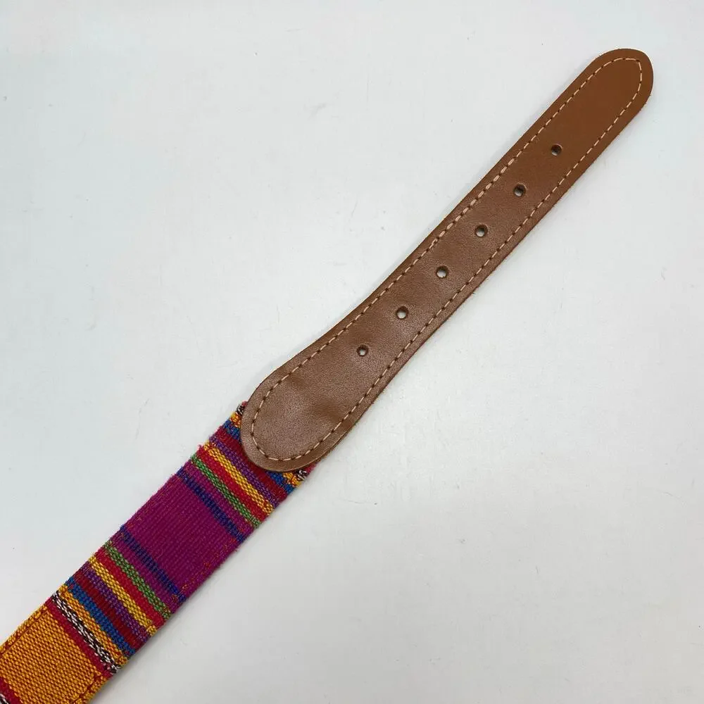 Boho Donna Katz Women's Size L Woven Colorblock Fabric & Tan Leather‎ Belt USA